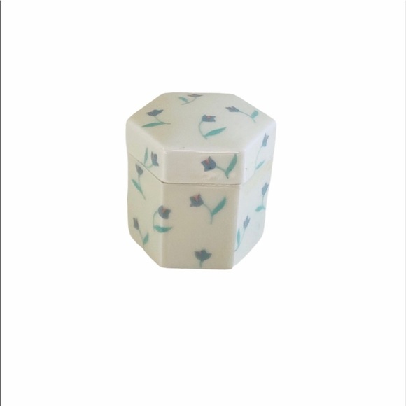Porcelain Floral Print Small Jewelry Box - Picture 1 of 9